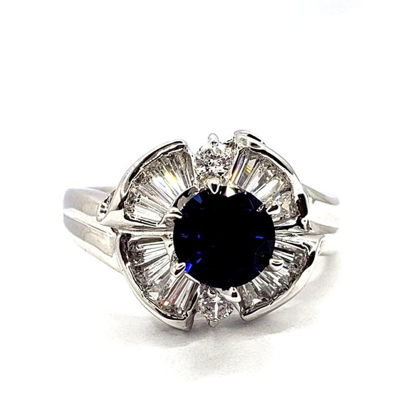 Cocktail Ring 14k white gold, Blue Cubic Zirconia Size 7.5 - Picture 4 of 13